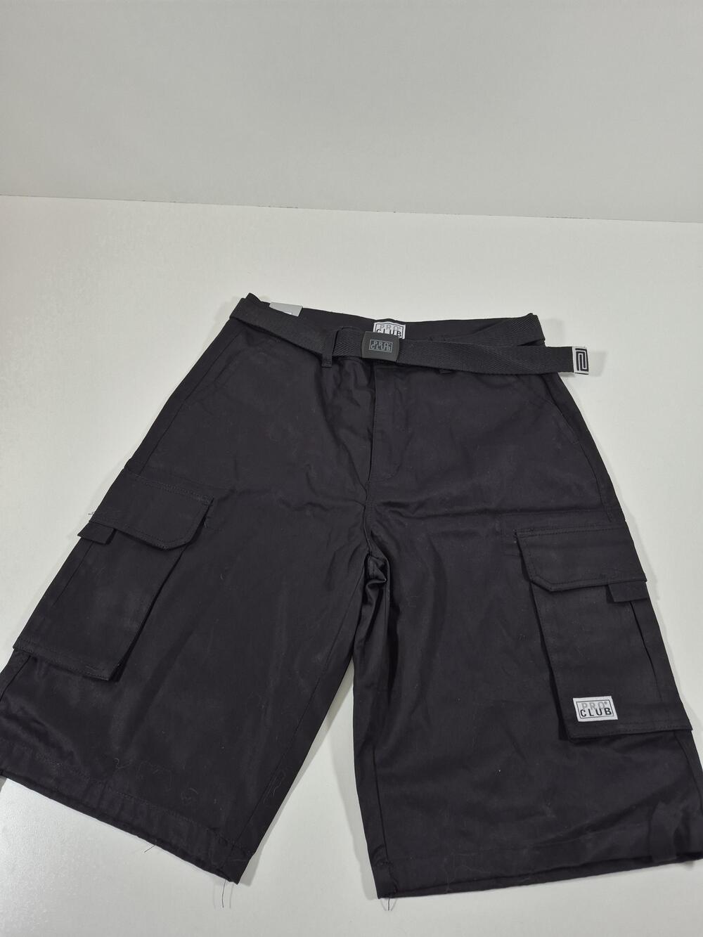 Pro Club Men's 36 Black Cotton Canvas Cargo Shorts 13in Inseam Belted